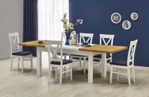 Jedálenský stôl rozkladací LEONARDO biely / medový dub Halmar