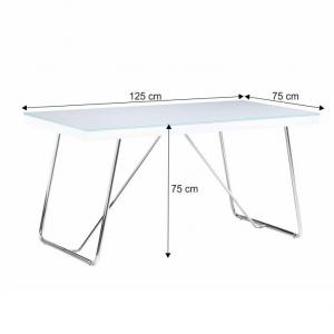 TEMPO KONDELA Jedálenský stôl, tvrdené sklo/kov, biela/chróm, AMI #1 small