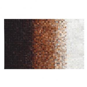 TEMPO KONDELA Luxusný kožený koberec, biela/hnedá/čierna, patchwork, 140x200, KOŽA TYP 7