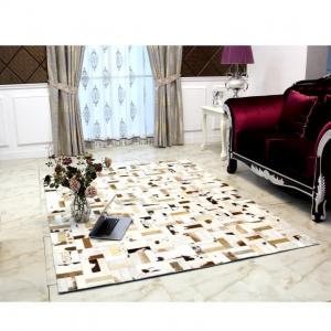 TEMPO KONDELA Luxusný kožený koberec, biela/sivá/hnedá, patchwork, 170x240, KOŽA typ 1 #1 small