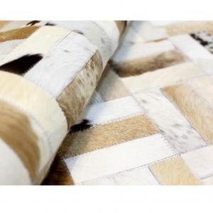 TEMPO KONDELA Luxusný kožený koberec, biela/sivá/hnedá, patchwork, 120x180, KOŽA typ 1 #1 small