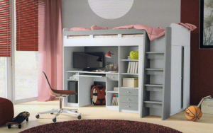 ArtElb Detská poschodová posteľ + stolík Unit Farba: Biela / strieborná