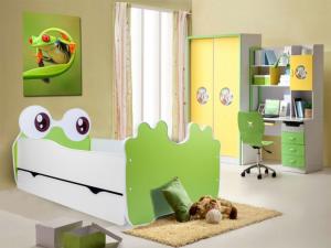 ArtAdr Detská posteľ zvieratko 140x70 so zásuvkou Farba: bielo / zelená žabka