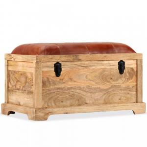 Úložná lavice 80 cm pravá koža / drevo Dekorhome Biela / hnedá #3 small