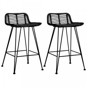 Barové stoličky 2 ks ratan / kov Dekorhome Čierna
