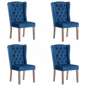 Jedálenská stolička 4 ks zamat / kaučukovník Dekorhome Modrá #1 small