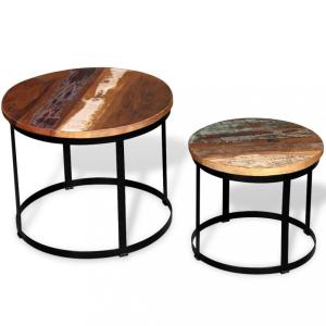 Set konferenčných stolíkov 2 ks drevo / kov Dekorhome Recyklované drevo