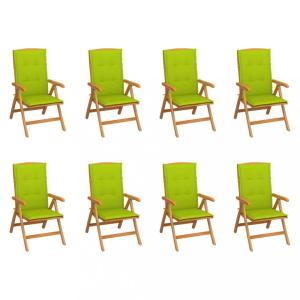 Skladacia záhradná stolička s poduškami 8 ks teak / látka Dekorhome Svetlozelená