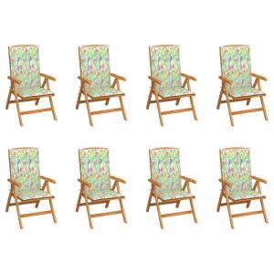 Skladacia záhradná stolička s poduškami 8 ks teak / látka Dekorhome Kvety vzor
