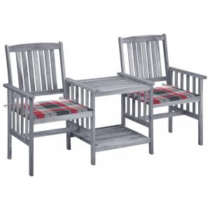 Zaradné stoličky so stolíkom akácia / látka Dekorhome Biela / červená