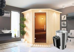 Interiérová finská sauna 196 x 170 cm s pecou 3,6 kW Dekorhome