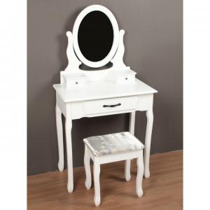 TEMPO KONDELA Toaletný stolík s taburetom, biela/strieborná, LINET NEW #1 small